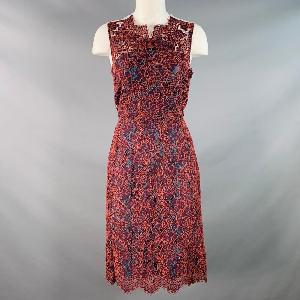 CARVEN Size M Orange Purple Guipure Lace Sleeveless Knee Length Cocktail Dress